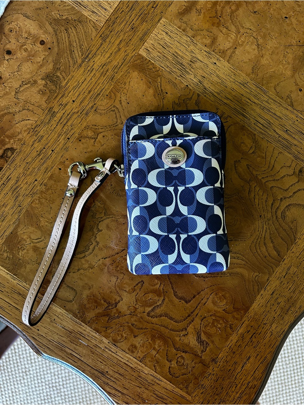 Coach Navy and White Signature Wristlet Phone Case